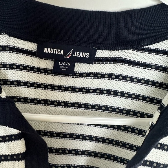 Nautica Women's Long Sleeve Striped Johnny Collar Pointelle Stitch. Size Large - Picture 6 of 10